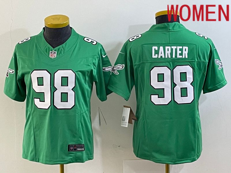 Women Philadelphia Eagles 98 Carter Green 2023 Nike Vapor Limited NFL Jersey style 1